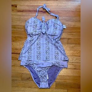 NEW Jessica Simpson 2 pc Tankini swimsuit lavender paisley size l large NWT
